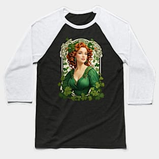 Irish Woman Shamrock St. Patrick's Day retro vintage floral Baseball T-Shirt